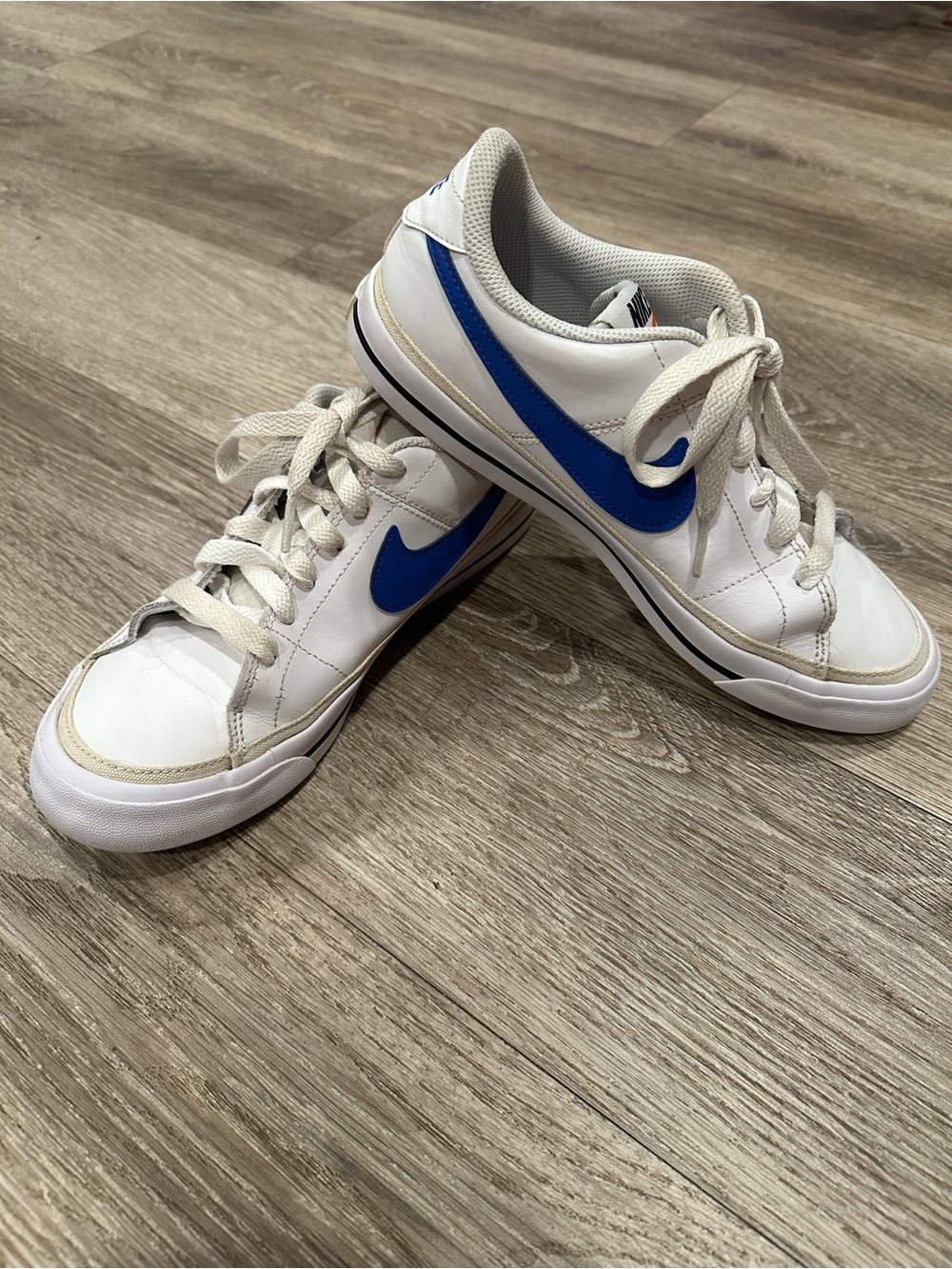 Nike White Sneakers with Blue Swoosh — Kids